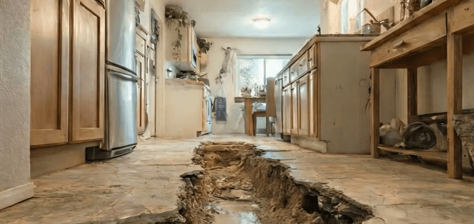 Slab leak damage in kitchen